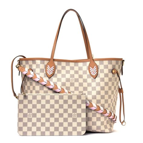 LOUIS VUITTON Damier Azur Braided Neverfull MM Pink